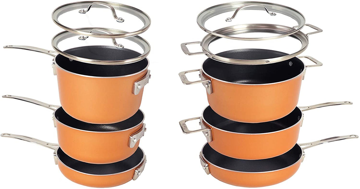  Gotham Steel STACKMASTER Pots Stackable 10 Piece Cookware Set  Ultra Nonstick Cast Texture Coating Includes Fry Pans, Black : Everything  Else