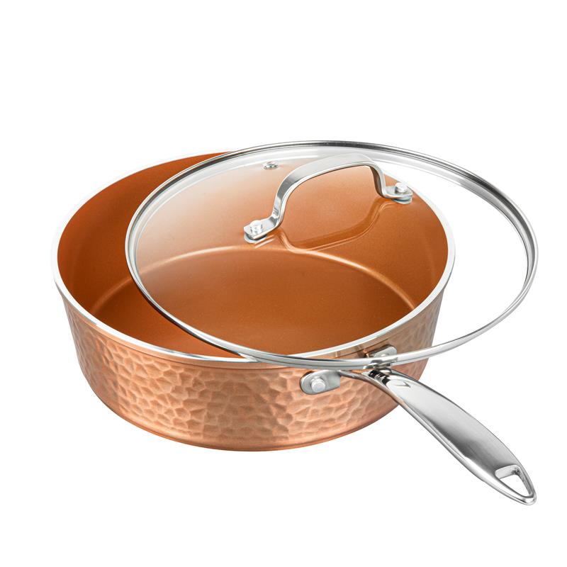 Copper Hammered Saute Pan with Lid