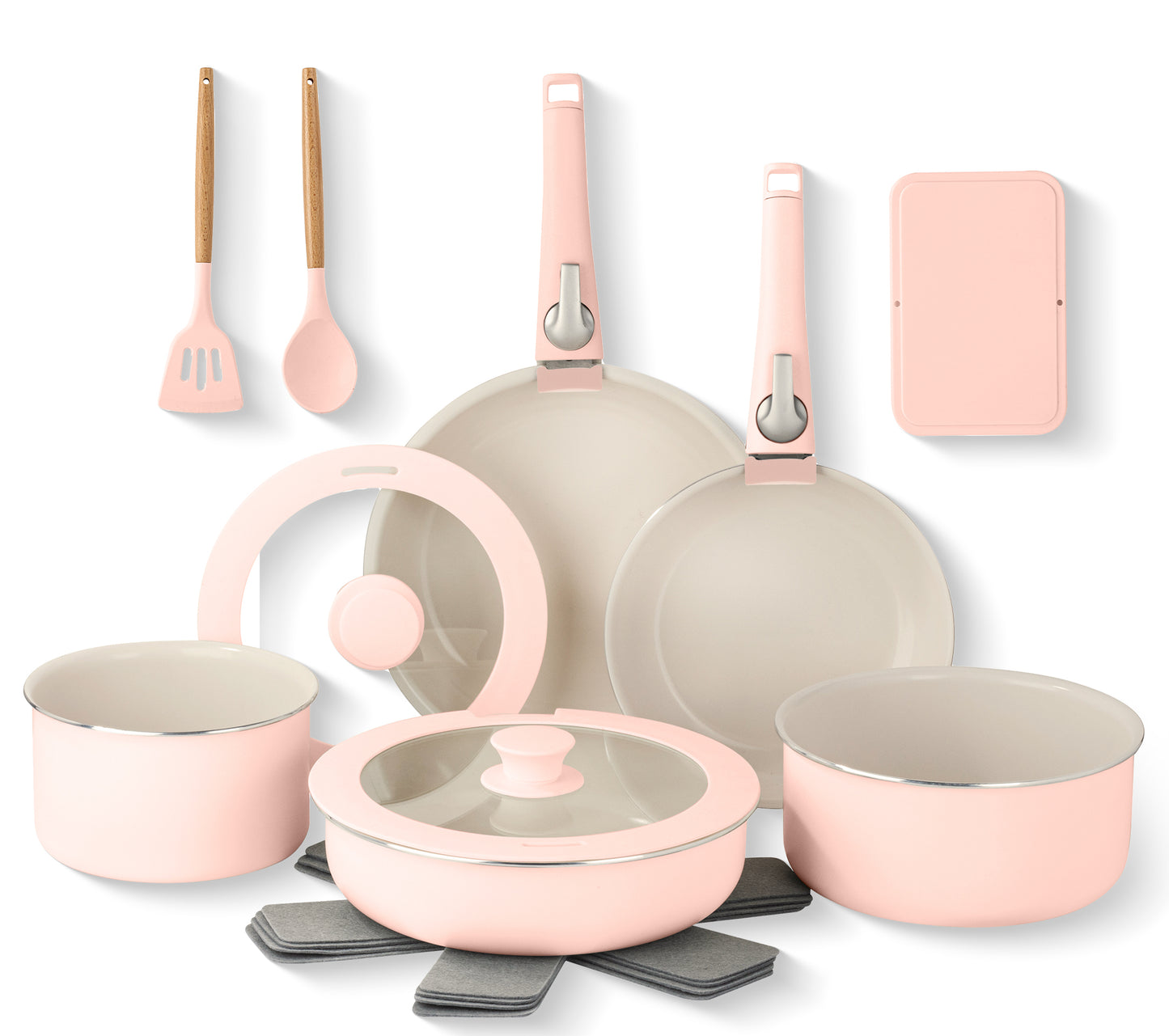 18-Piece Ceramic Cookware Set with Detachable Handle