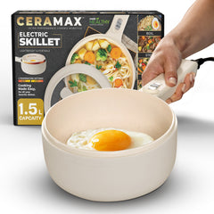 Ceramax Electric Cooker 1.5L Nonstick Ceramic Skillet Pan Hot Pot  Mini Cooker with Lid Steamer