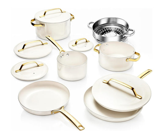 Gotham Steel Modern Collection - Ceramic Cookware - Pots, Pans, Cool Touch Handles Available in Cream, Navy, Sage & Black Finish