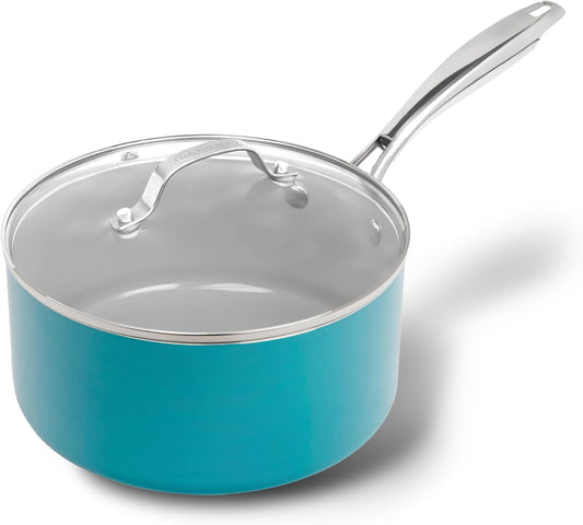 3 QT. Sauce Pot with Lid in Aqua Blue