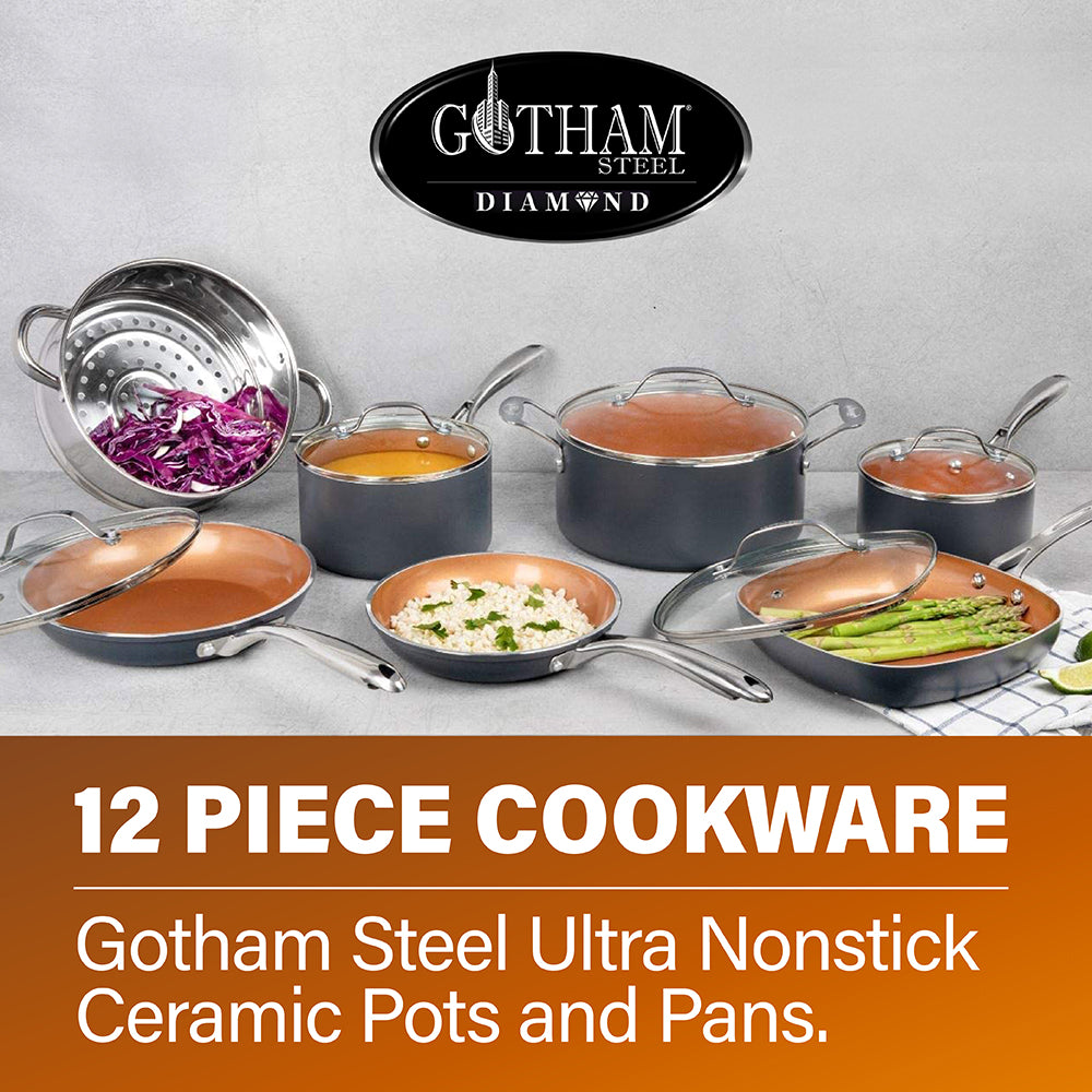 Gotham Steel Diamond 12 Piece Cookware Set, Non-Stick Ti-Ceramic