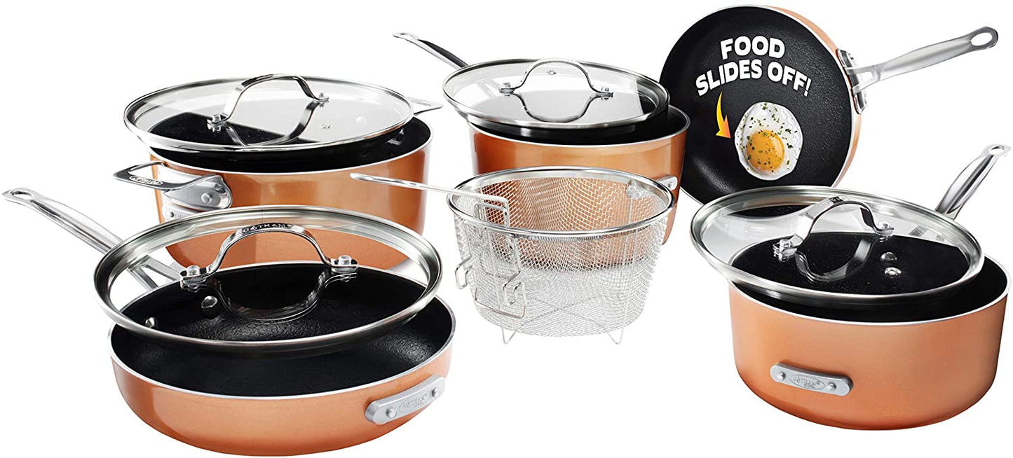 Gotham Steel Stackmaster 10-Piece Stackable Cookware Set with Fry Basket