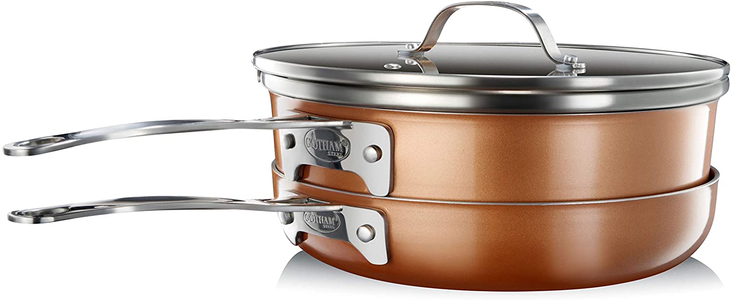 Stackable Pots and Pans Stackmaster 10 Piece Cookware Set with Ultra  Nonstick Cast Texture Ceramic Coating, Copper - Bed Bath & Beyond - 37523230