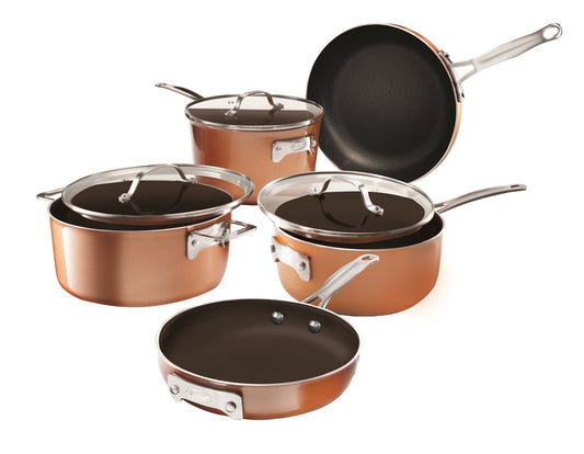 Gotham Steel Stackmaster 8-Piece Stackable Cookware Set - Fry Pans, Sauce Pot, Saute Pan, Crockpot and Lids