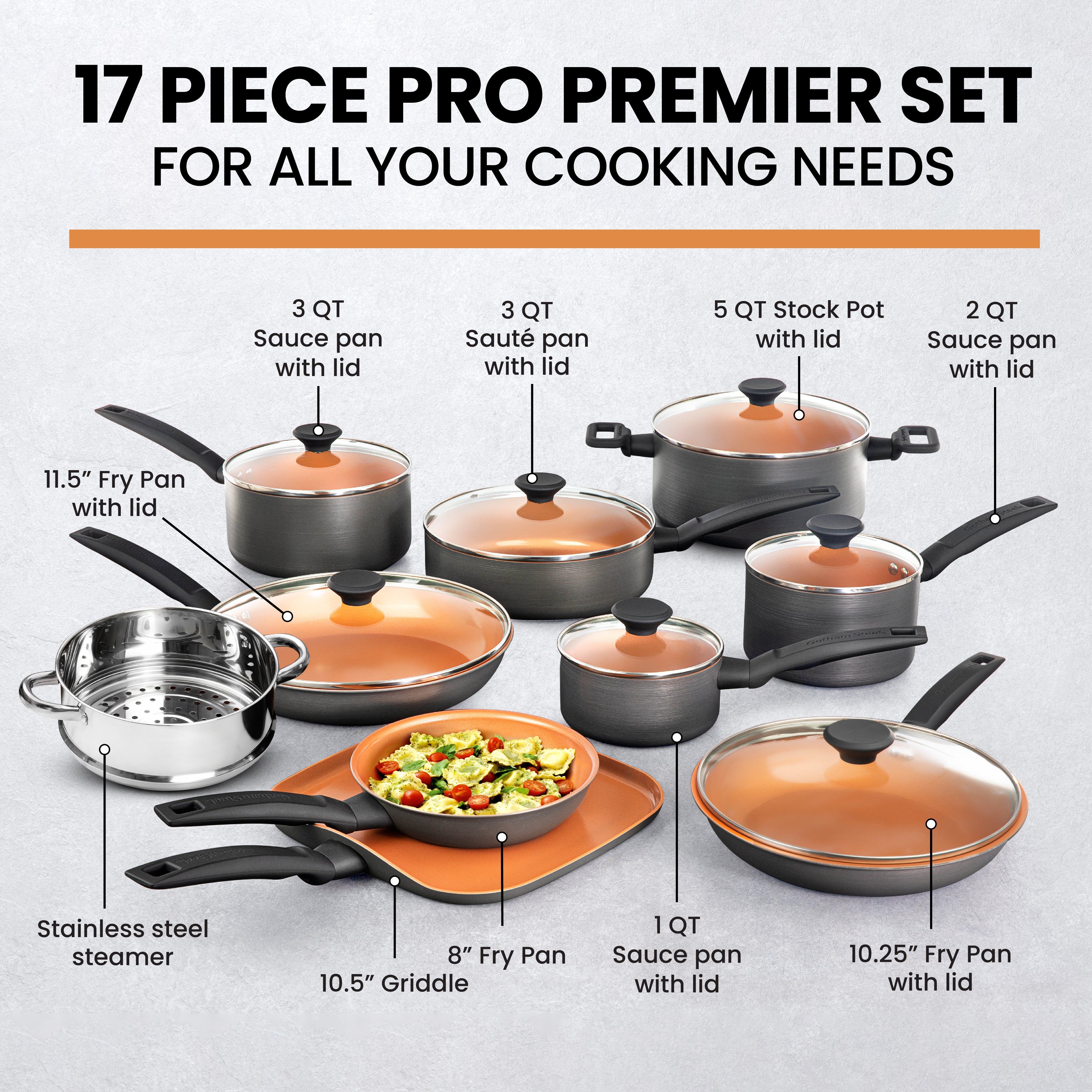 Gotham Steel 17-Piece Pro Premiere Hard Anodized Cookware Set