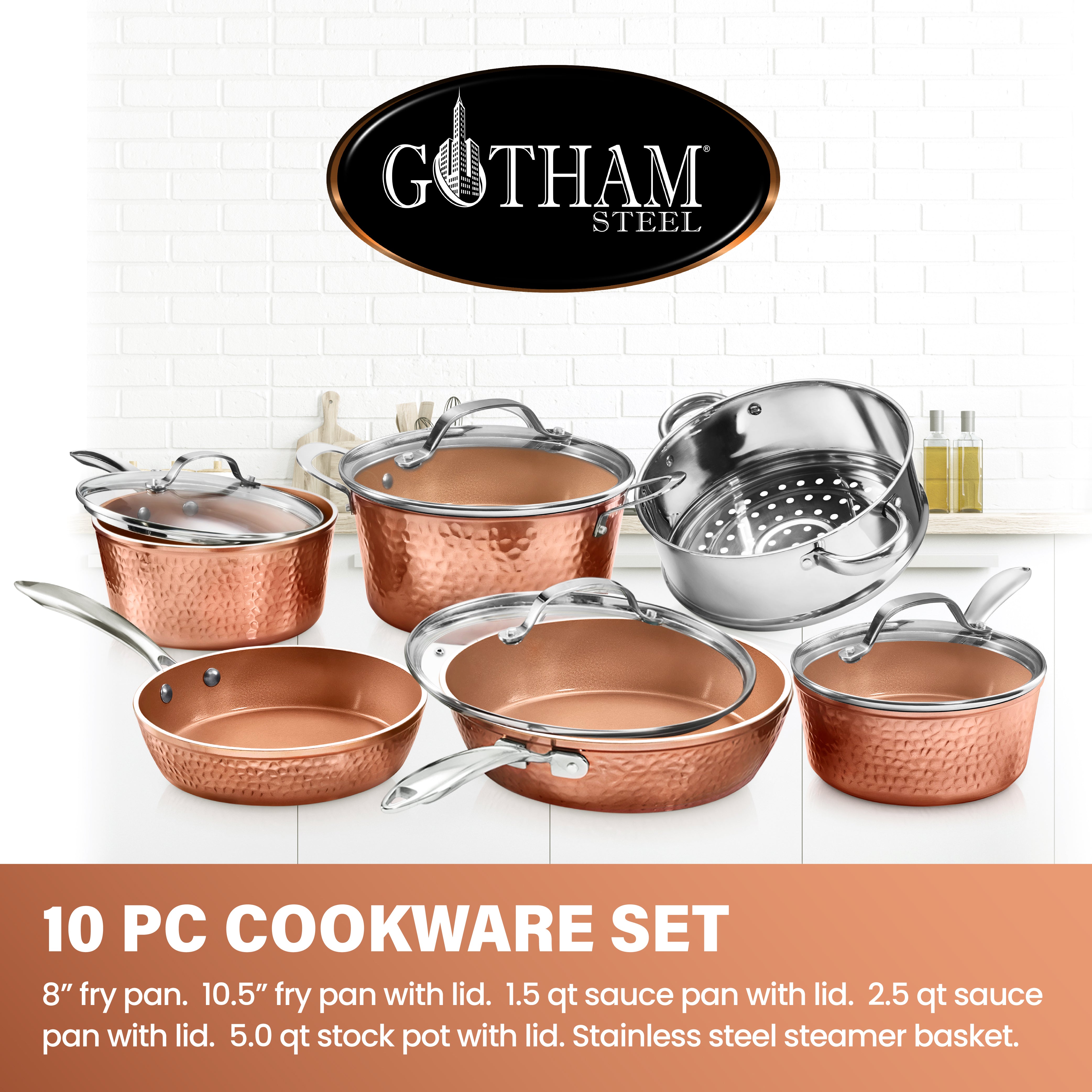 Gotham Steel Hammered (10 Piece Cookware Set)