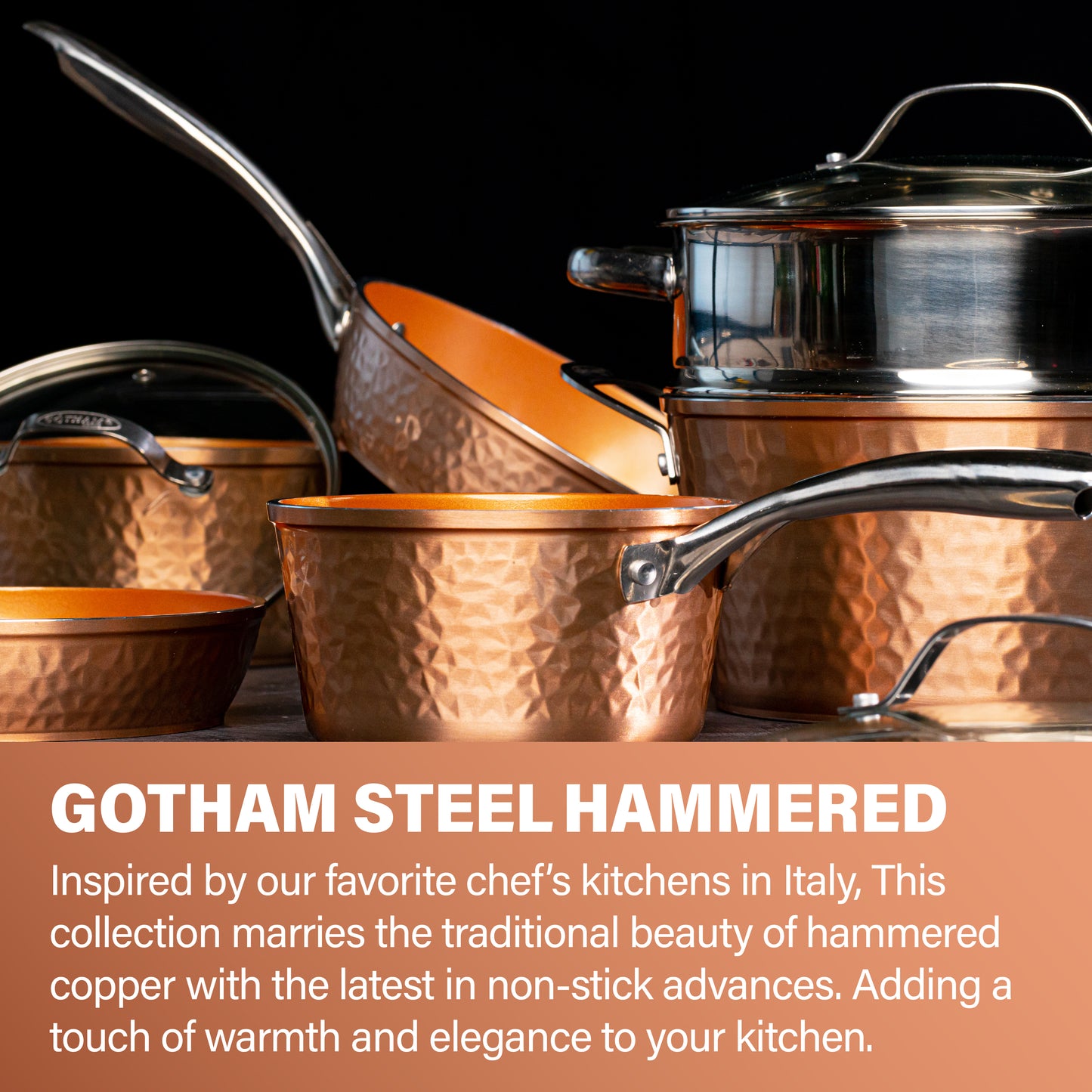 Gotham Steel Hammered Copper 10-Piece Ceramic Non Stick Aluminum Cookware Set