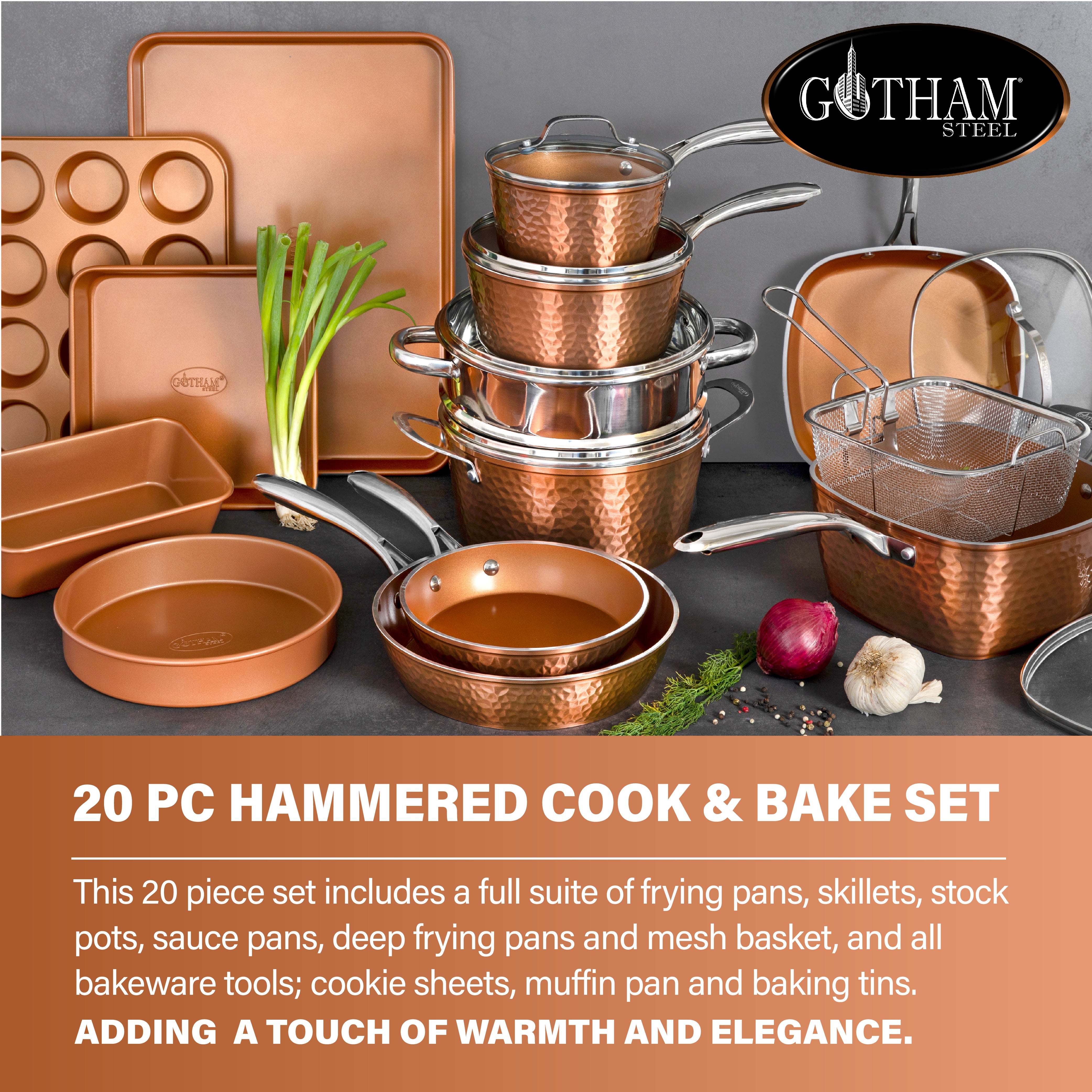 Gotham Steel Pro 20 Piece Pots & Pans Set | Hard Anodized Complete Cookware  Set + Bakeware Set, Ultra Nonstick Ceramic Copper Coating, Chef Grade