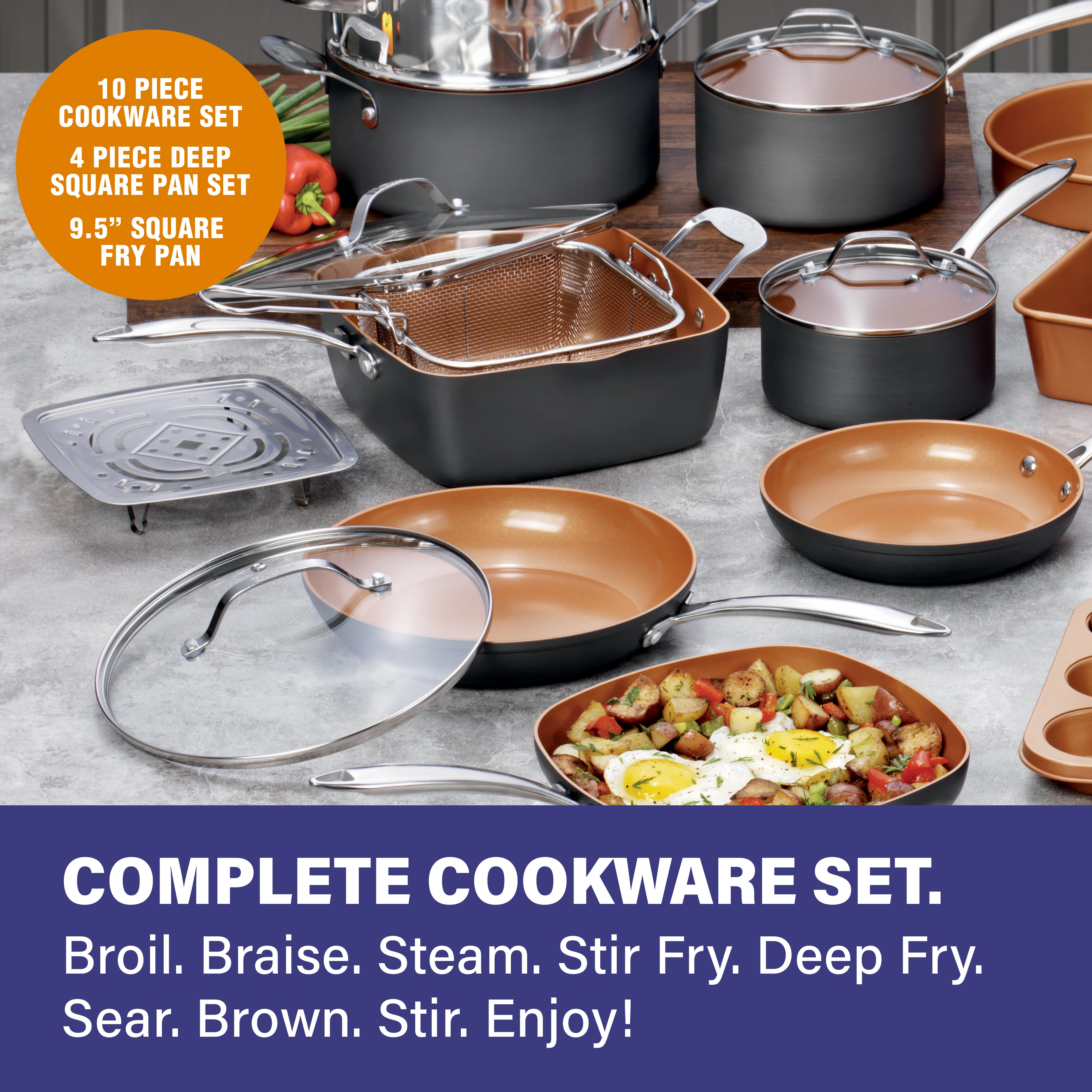 Gotham Steel 20 Piece Copper Pots and Pans Set Nonstick Cookware Set +  Complete Ceramic Bakeware Set for Kitchen with Long Lasting Non Stick